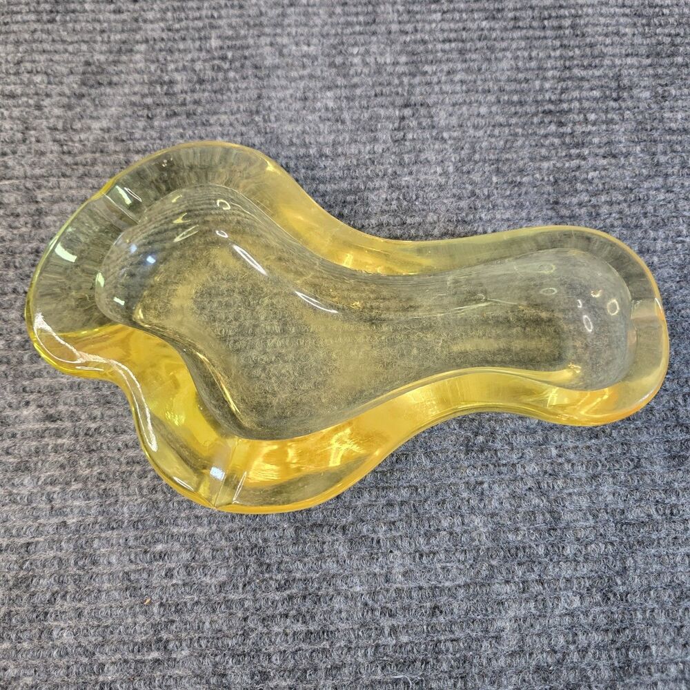 Vintage Cambridge Hambone Ashtray Mandarin Gold Glass Cigar Trinket Tray MCM 50s